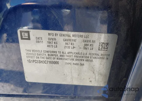 2012 Chevrolet Cruze Ls из США, поврежденный, VIN 1G1PC5SH3C7169066